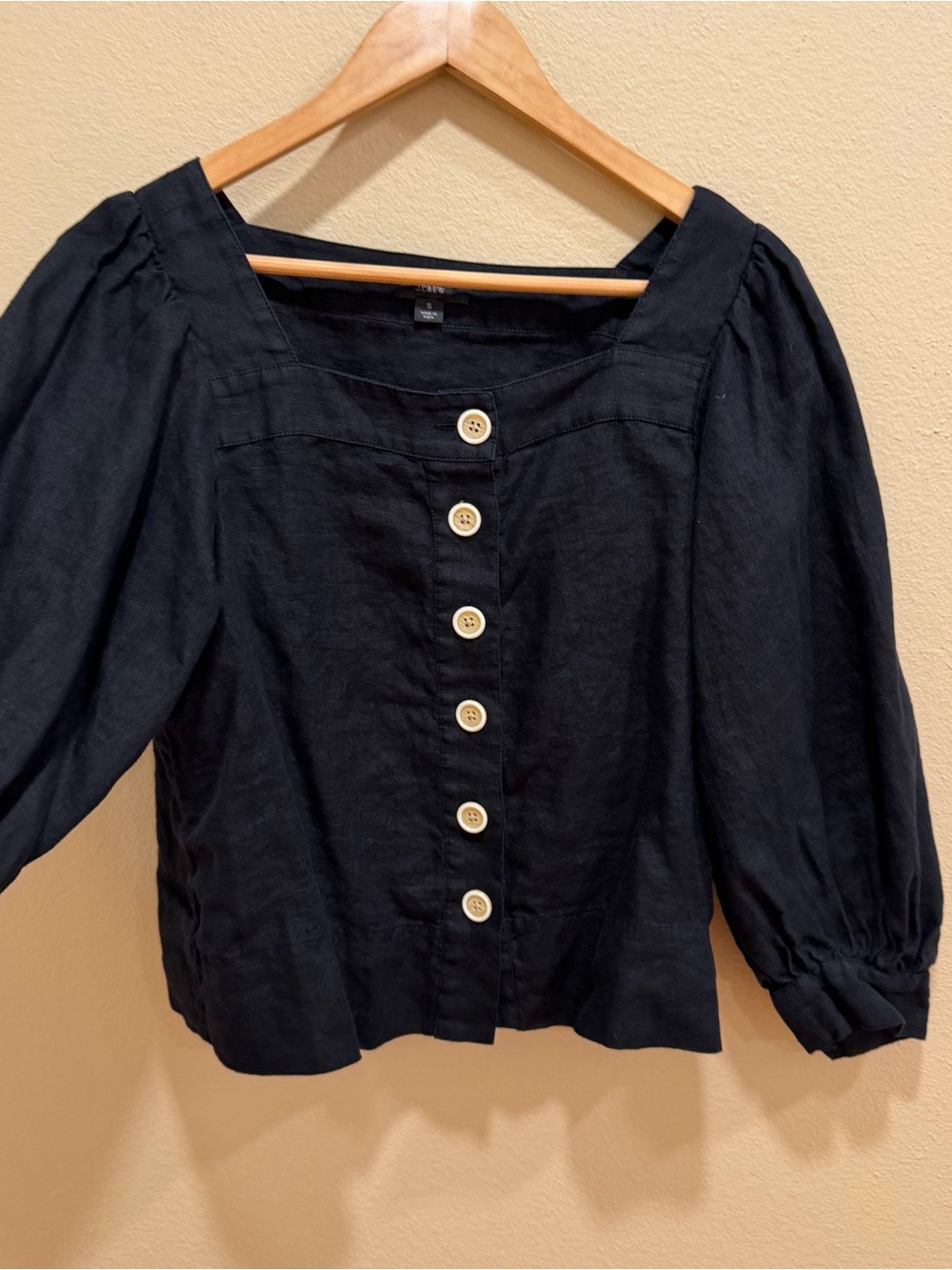 J. Crew Linen Square Neck Black Women's Long-Sleeve Pullover Top Small - Picture 9 of 11
